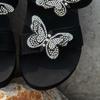 Тапочки на танкетке с кристаллами-бабочками для женщин 2024 года, сандалии большого размера на толстой подошве, женские нескользящие шлепанцы на платформе Mujer