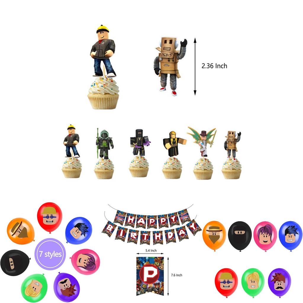 Roblox Дети Мальчики Принадлежности для вечеринки по случаю дня рождения Элегантный баннер Набор воздушных шаров Топпер для торта