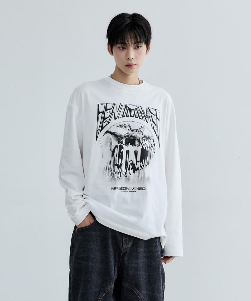 MAISON MINED Белая футболка с длинным рукавом