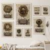 Vintage Steampunk Wall Decor Painting Retro Wall Art Prints Industrial Fantasy Clock Gears Keys Skull Canvas Painting No Frame