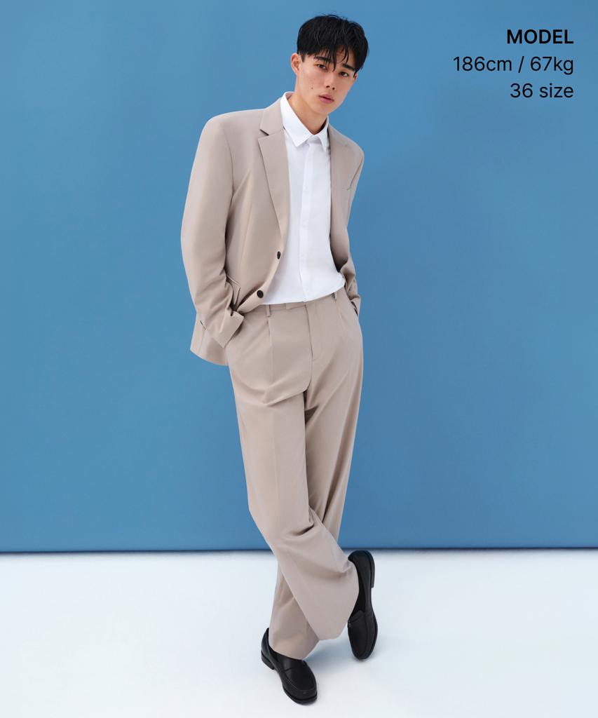 MUSINSA STANDARD [Cooltandard] Wide Hidden Elastic Waist Slacks [Light Beige]