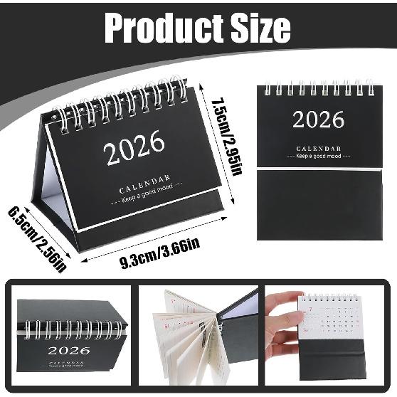2 Pcs Small Desk Calendar 2026 Mini Desk Calendar July 2025 to Dec 2026 Standing Flip Small Desks Calendars 250 GSM Thick Paper Twin-Wire Binding for