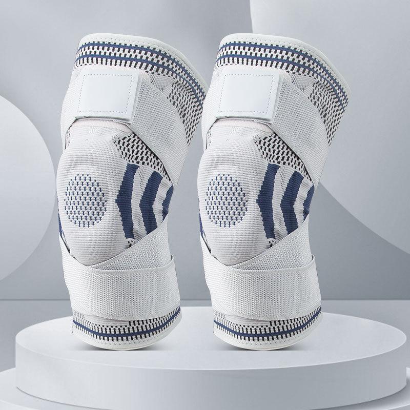 Спортивные силиконовые наколенники с двойным ремешком для мужчин и женщин, пружинная поддержка, защита мениска, дышащая велосипедная спортивная защитная экипировка
