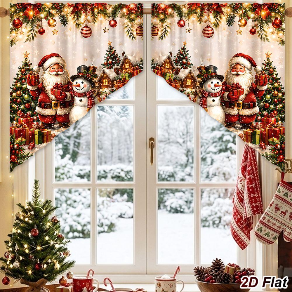 Polyester Short Curtains Cartoon Santa Snowman Triangle Curtains Christmas Party