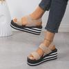 Women's Black & White Roman-Style Sandals with Thick Sole, Faux Hemp Rope Design, Perfect for Summer Style