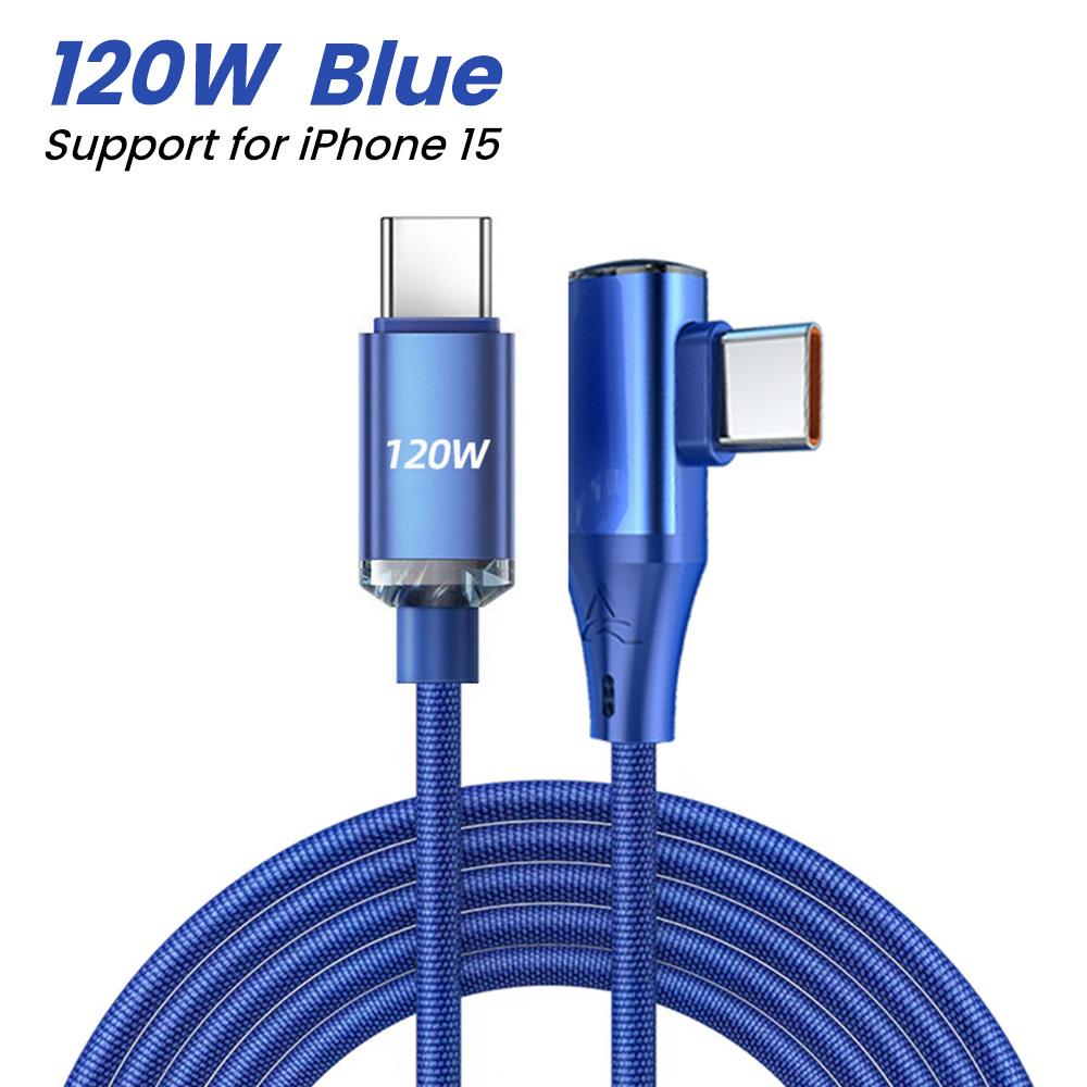 90-градусный угловой кабель USB C PD 120 Вт кабель быстрой зарядки типа C для iPhone 15 Pro Max Samsung Xiaomi зарядное устройство шнур передачи данных