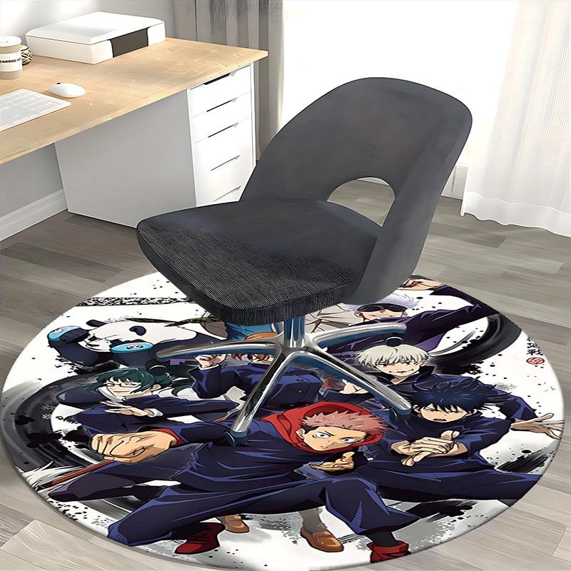 1pc Anime Cartoon Design Round Carpet  Office Chair Mat, NonSlip Rug for Home Decor