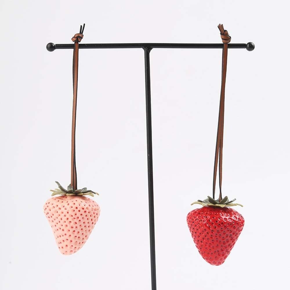 3D Versatile Bag Charm Waterproof Red Resin Fruit Pendant Keychain Strawberry Key Ring  Gift