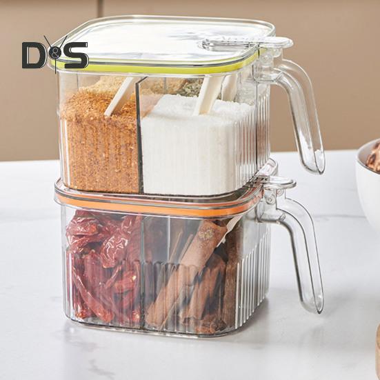 1 комплект, коробка для приправ, 4 отделения, контейнер для специй, приправ с ложкой, многофункциональная коробка для хранения для домашней кухни