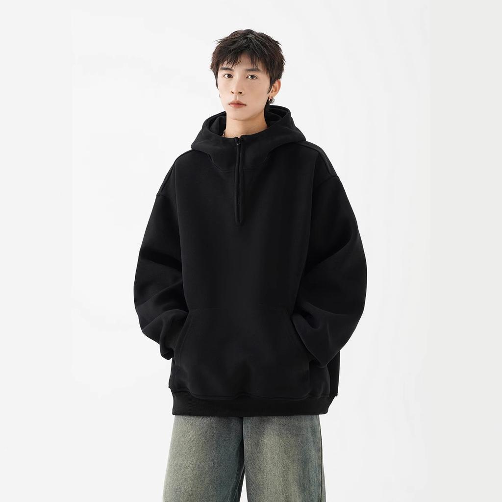 Свитшот на молнии до половины, мужской зимний однотонный худи, повседневная универсальная спортивная куртка для пары