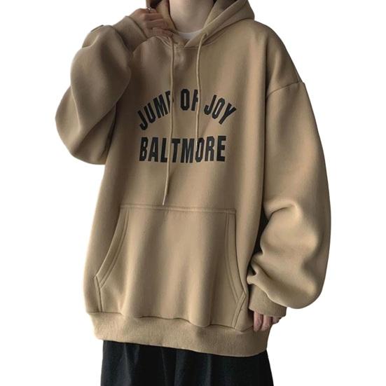 Мужская осенне-зимняя толстовка с капюшоном и буквенным принтом, свободная толстая теплая пуловер с длинными рукавами, ретро средней длины, эластичная манжета на шнурке, толстовка с большим накладным карманом