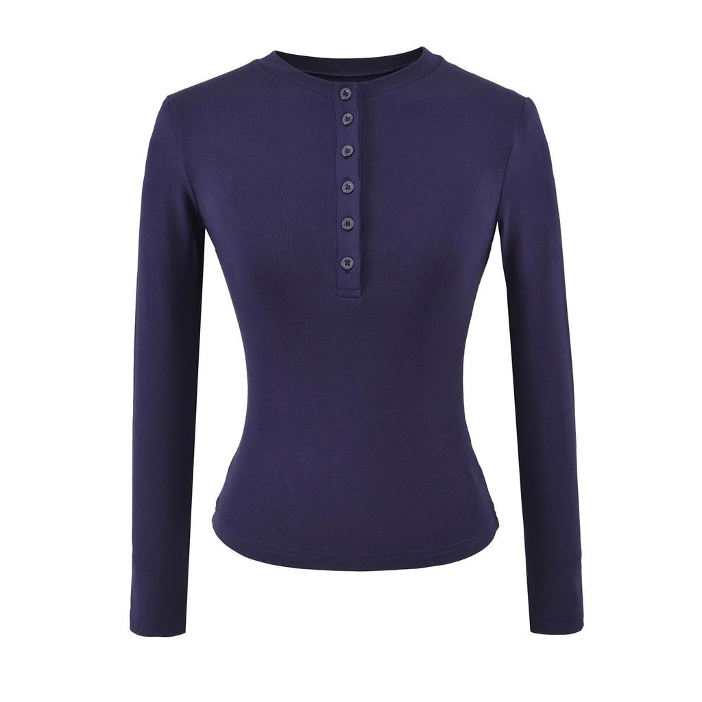 Женская пикантная американская футболка-henley из бархата – Теплая, с пуговицами, с длинным рукавом для осени/зимы, облегающий базовый слой
