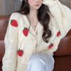 Autumn Strawberry Cardigan Sweater Chunky Knit Button Front Cute Strawberry Soft Sweet Sweaters Jacket Teen-girl Women's Top