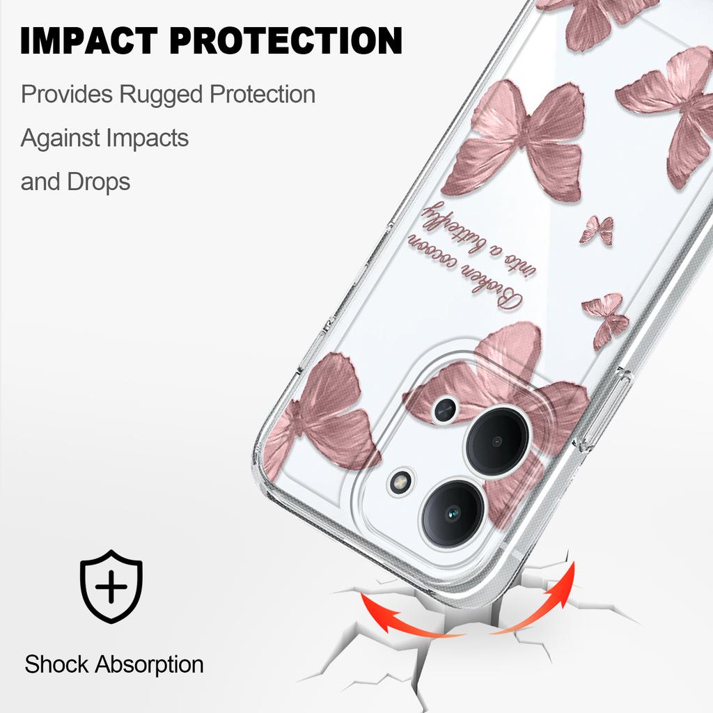 Retro Butterfly Transparent Phone Case For Xiaomi Redmi Note 14 13 12 Pro Plus 15 15C 13 13C 12 12C Soft TPU Cover