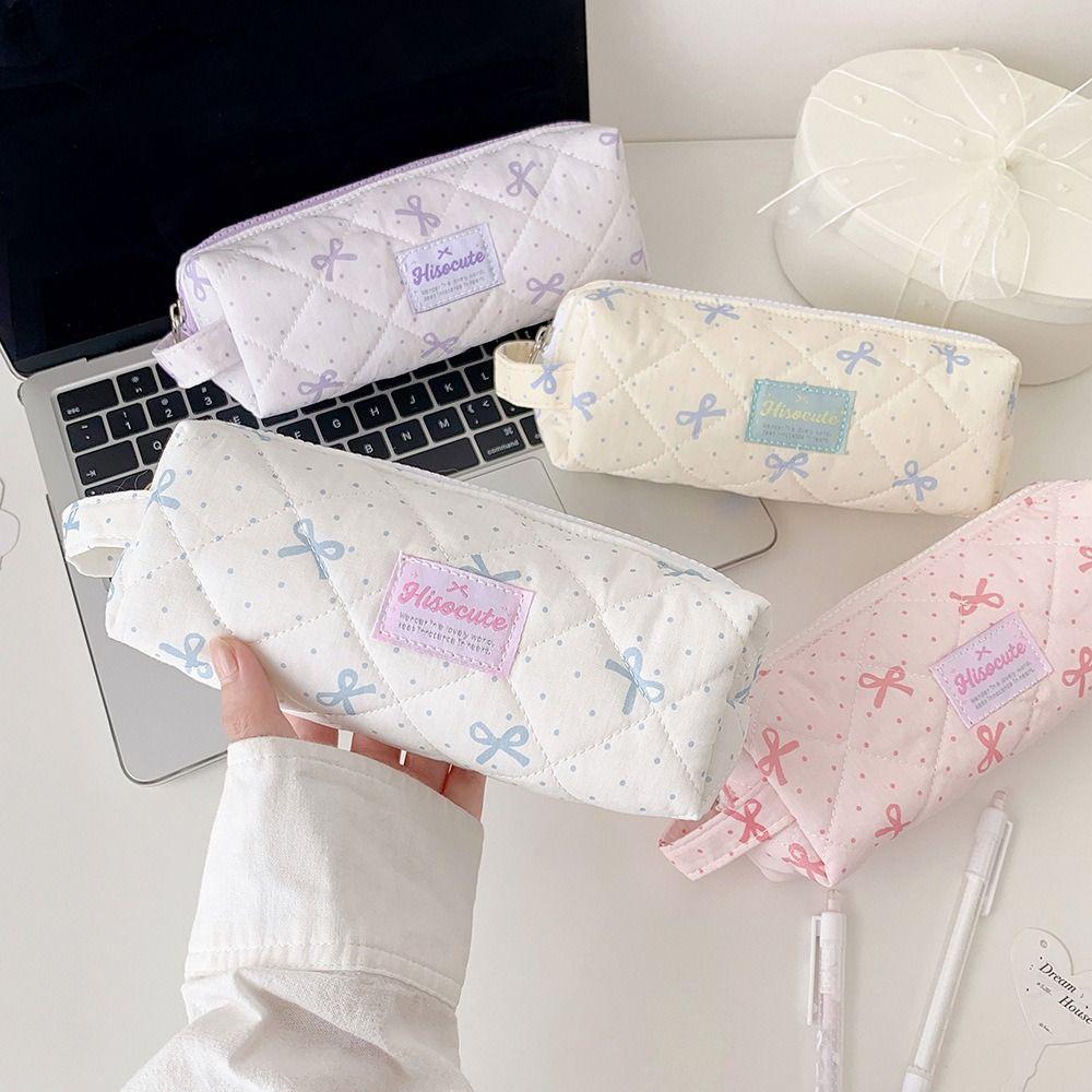Large Capacity Pen Bag Polka Dot Pencil Pouch Multi Function Stationery Bag Gift