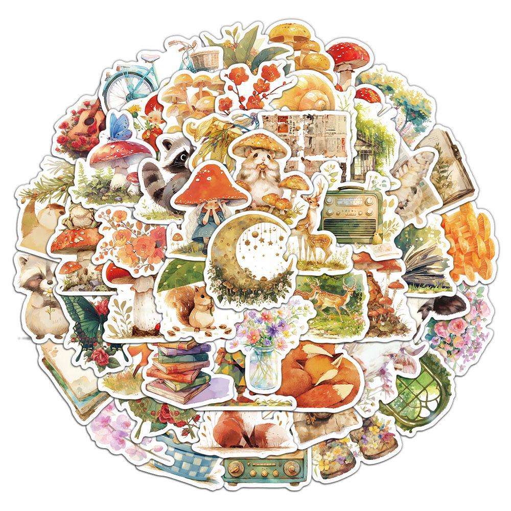 50 наклеек «Приключения в сказочном лесу»: Мультяшные животные, грибы - Водонепроницаемые чехлы для телефонов своими руками, бутылки с водой, ноутбуки