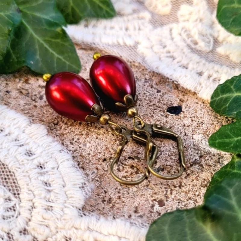 Набор из 3 предметов: винтажные серьги-подвески в форме капли с цветочным узором, из металла цвета бургунди и античной бронзы, с искусственным цирконом