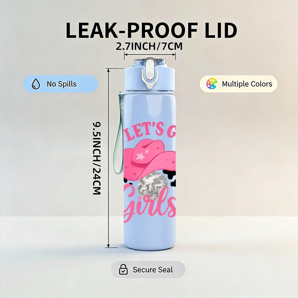 1PC Lets Go Girls Pink Glitter Quote Print 750ml Color Plastic Sports Water Bottle Leakproof Flip Straw Lid Suitable for Sports Office Home Use