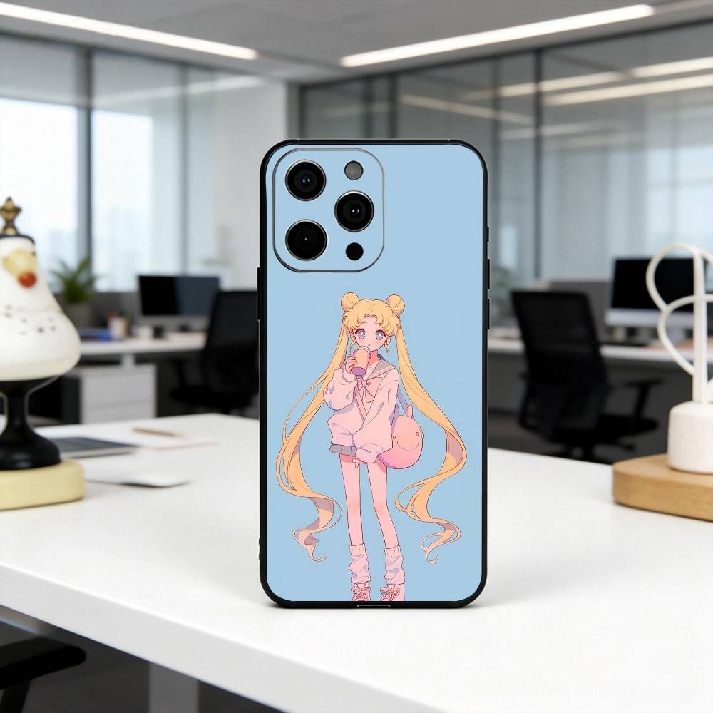 Мультяшный чехол для телефона S-Sailor M-Moon-es Art для iPhone 17, 16, 15, 14, 13, 12, 11 Plus, Pro Max, Других Мягкий Черный Чехол