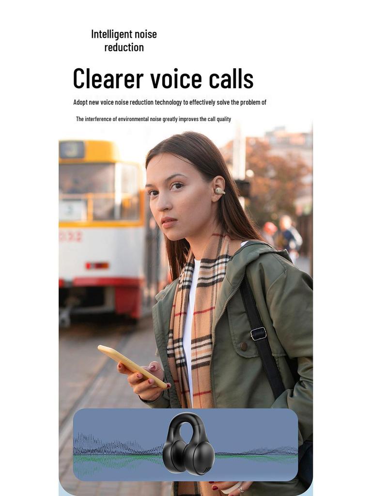 Bluetooth клипсы-наушники с костной проводимостью, со смарт-дисплеем и увеличенным временем работы от аккумулятора