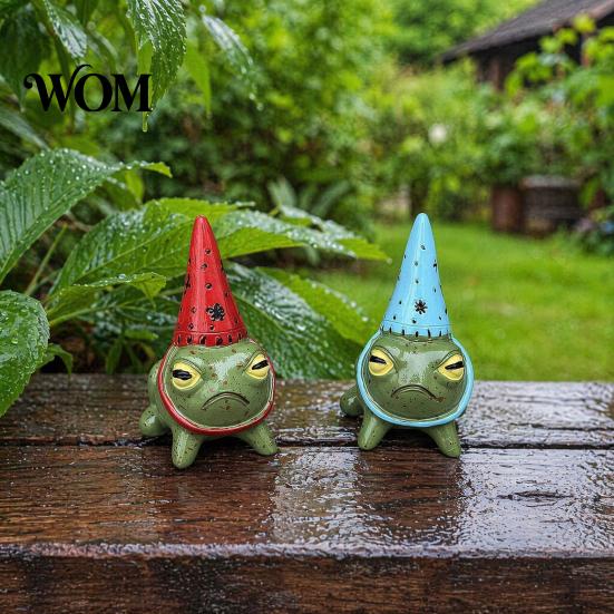 Miniature Outdoor Figurine Frog Figurine, Little Statue with A Party Handmade Sculpture Hat, Decorative Resin Ornament for Garden Courtyard