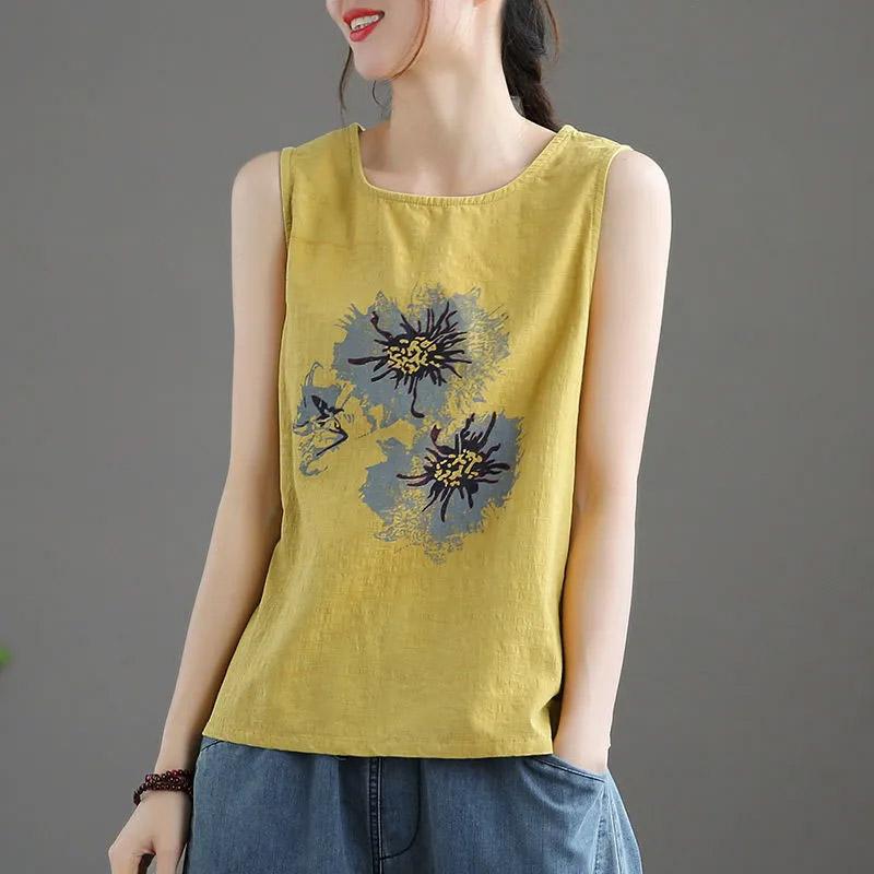 Безрукавки хлопковые свободные футболки с бретельками через шею женские летние безрукавки тонкие эластичные принтованные безрукавки