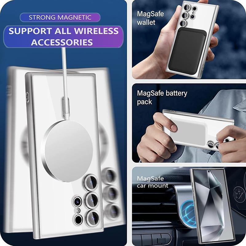 Гальванический чехол Magsafe для Samsung Galaxy S24 S23 S22 S21 Note 20 Ultra S23 FE, мягкая магнитная защитная стеклянная пленка для линз