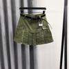 Army Green Denim Pleated Skirt For Women Fashion TrendingASkirt Hip-Wrapped Short Skirt