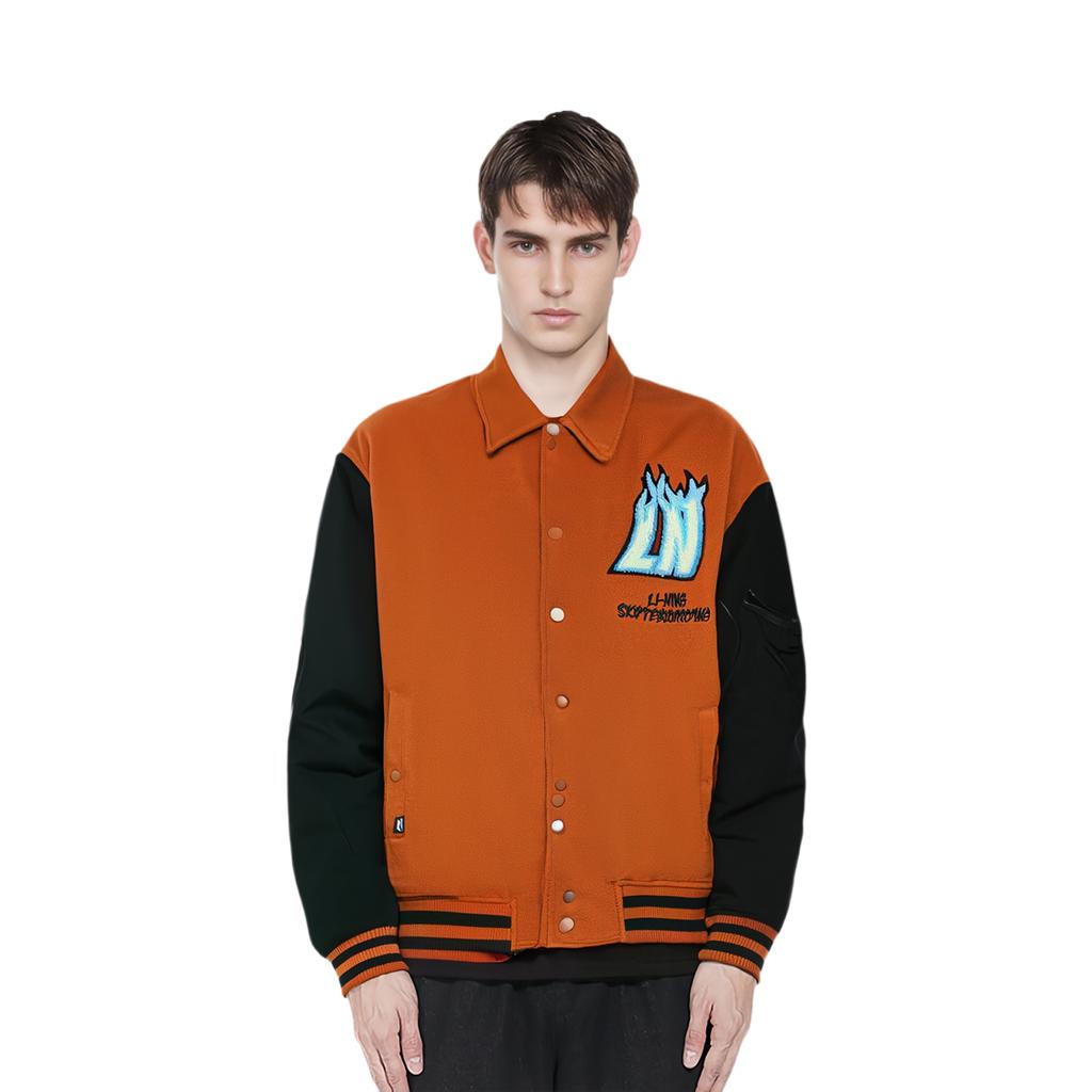 Li-Ning Цветные блоки свободный крой повседневная куртка мужская куртка чайно-красный черный AFDT697-1