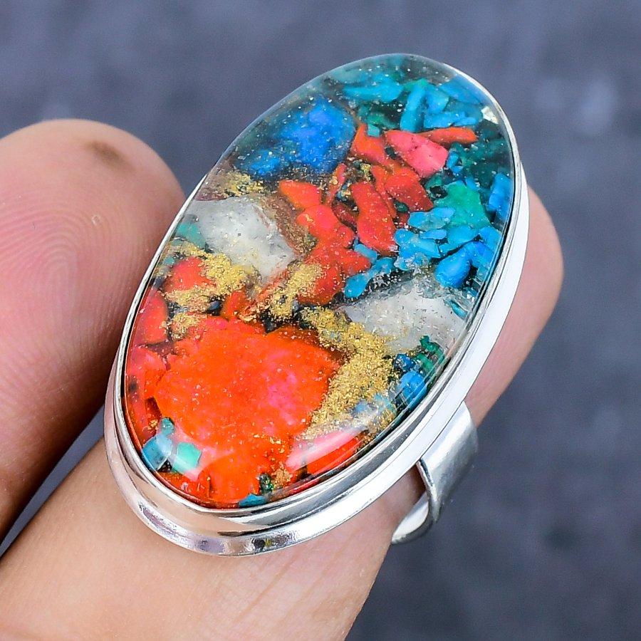 Spiny Oyster Gemstone Handmade 925 Sterling Silver Jewelry Ring Size 8 G9B04