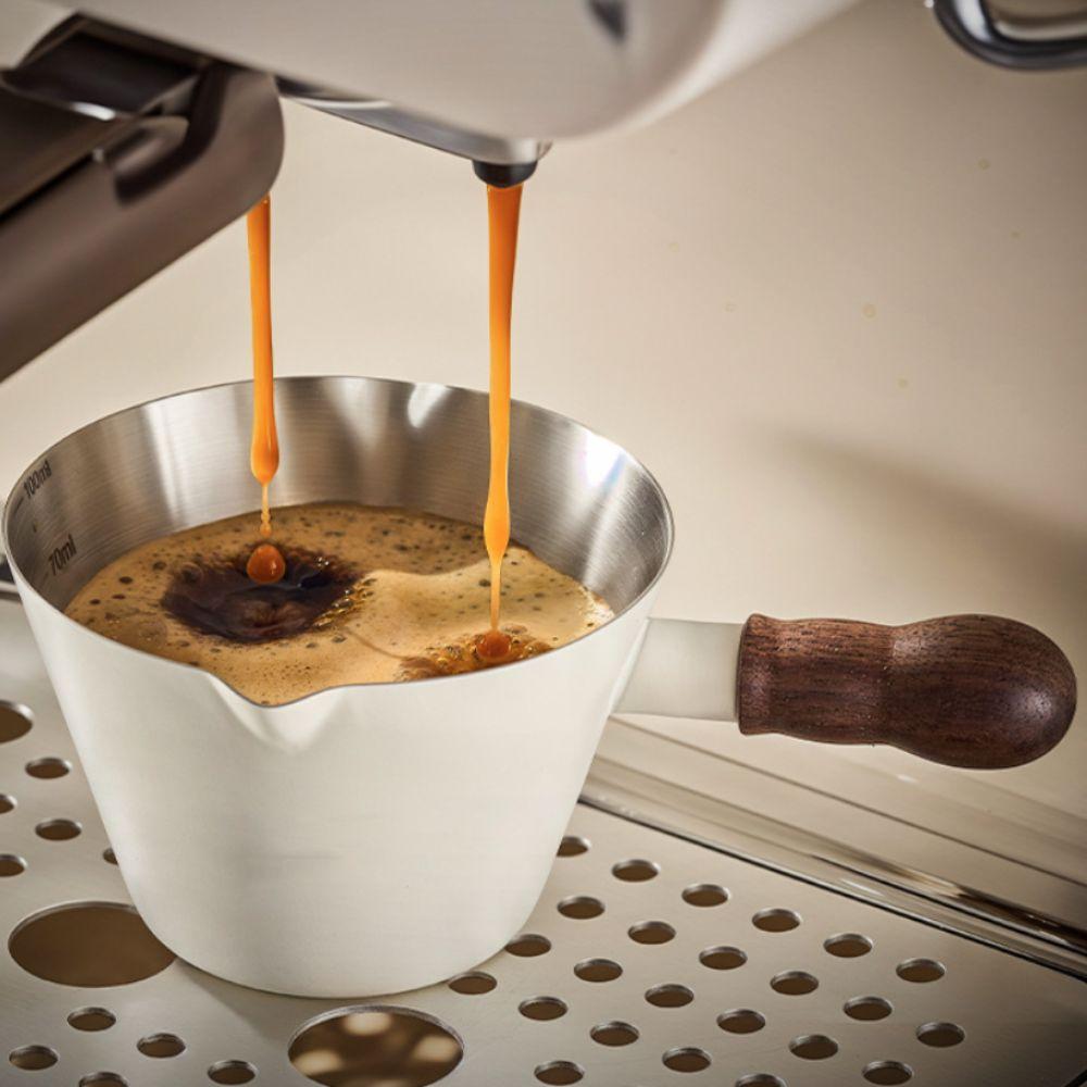 304 Stainless Steel Coffee Extraction Cup Walnut Handle Coffee Pouring Cup Dosing Cup Restaurant