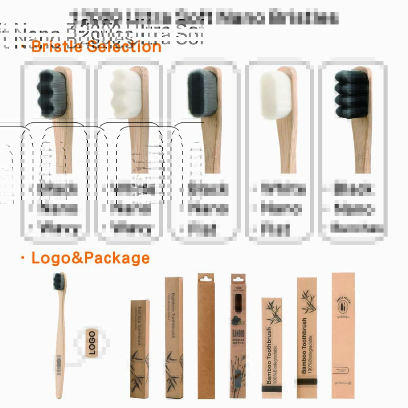 In Stock Customization Biodegradable Recyclable Kraft Box 12000 Ultra Soft Nano Bristles Calabash Handle Bamboo Toothbrush