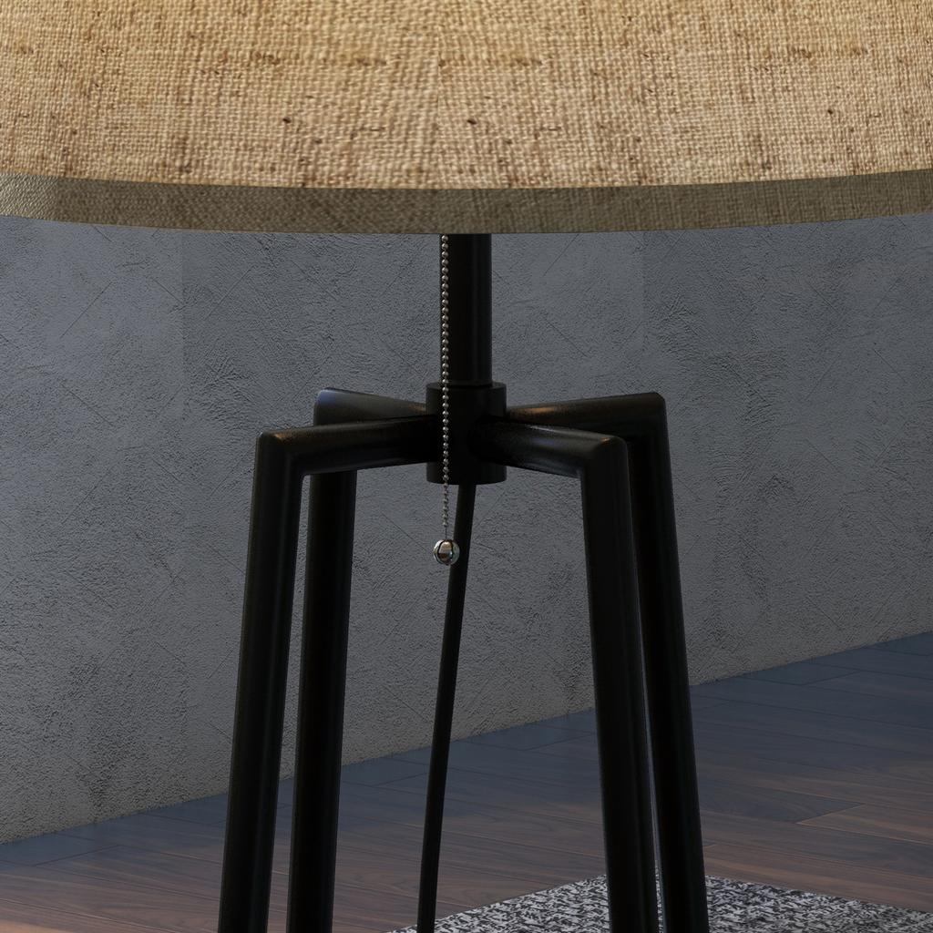 Floor Lamp 2 Storage Shelves E27 Socket 40 W Pull Switch Fabric Lampshade 42 x 42 x 166 cm Black Brown