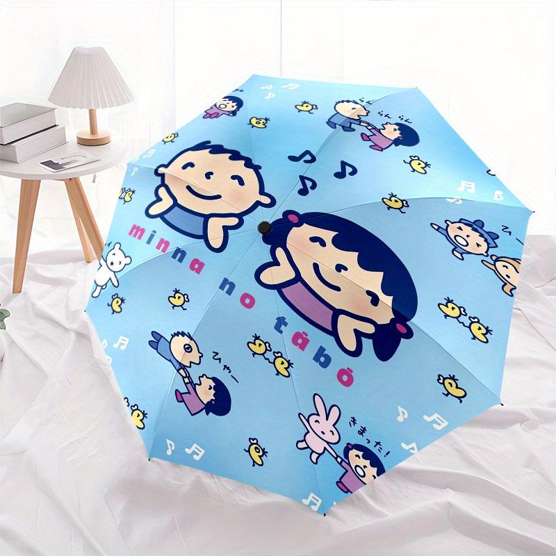 MinnaNoTabo Automatic Folding Umbrella-Simple 8-Rib Design, Bright Cartoon Pattern, Durable Iron Frame, Suitable For Travel, Outdoor, Beach-