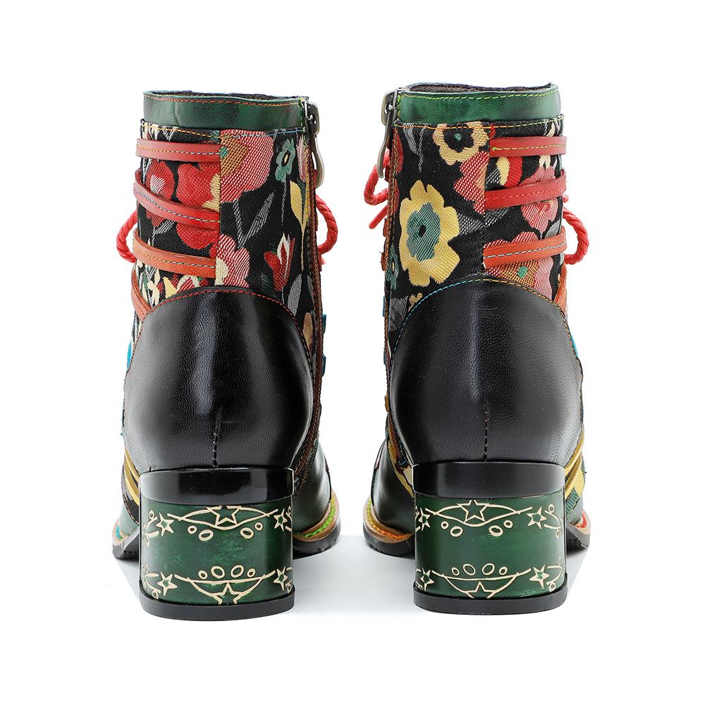 Johnature Женские короткие сапоги из натуральной кожи с принтом в стиле пэчворк, цветные ремни, туфли разных цветов на толстом каблуке