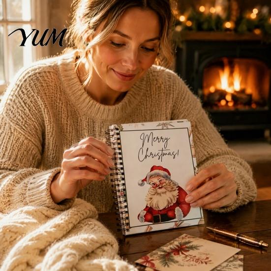 Seasonal Card Organizer Folder Highland Cow Christmas Organizer, Spiral Bound Storage Book, Durable Coil Binding Holder Portable Album for Gift Cards