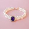 Pet Collar Cat Dog Pearl Necklace Double Stacked Premium Protein Gem Set with Rhinestones