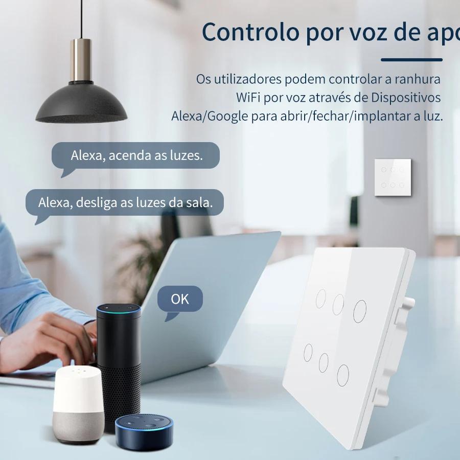 Tuya WiFi Smart Switch 4x4 Brazil Standard 4/6Gang Интеллектуальные сенсорные переключатели работают с Smart Life Alexa Google Assistant