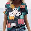 Женская футболка с принтом кота, женская футболка большого размера, верхняя женская одежда, дизайн плюс, повседневная футболка с v-образным вырезом размера плюс