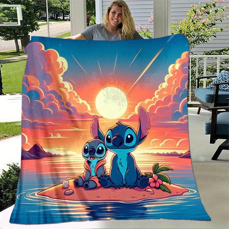 1pc Stitch Printing Blanket - Soft, All-Season Throw for Office Blanket, | Personalized Gift with Adorable Cartoon Design