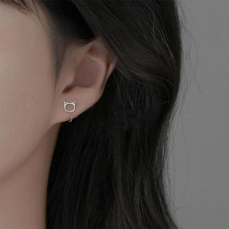 Милые серьги-пусеты в виде кошек Стерлинговое серебро Высокое качество Великолепные аксессуары для женщин Милые блестящие праздничные украшения Подарки