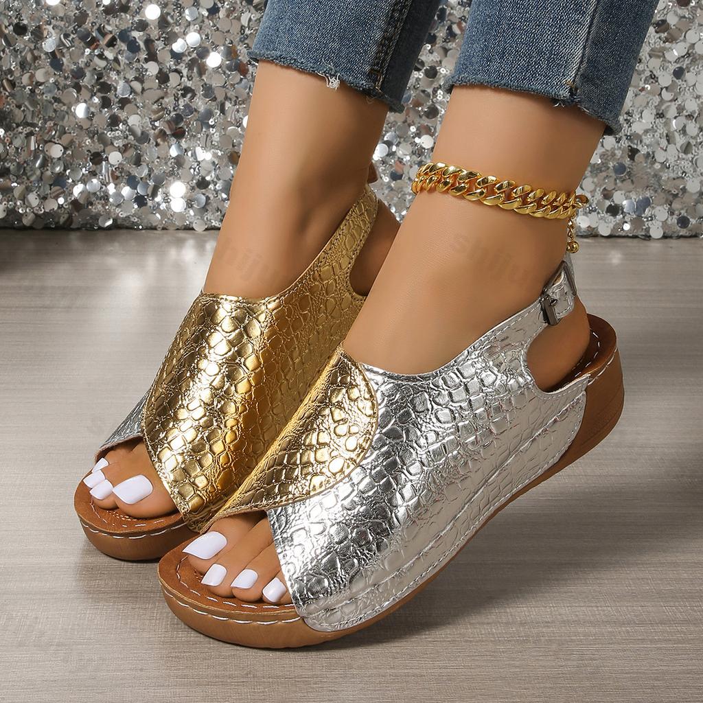 Fashion Fashion Retro Fish Moouth Casual Wedge Heel Slippers for Women 2025 Summer Open Toes Comfortable Back Strap Chunky Beach Sandals