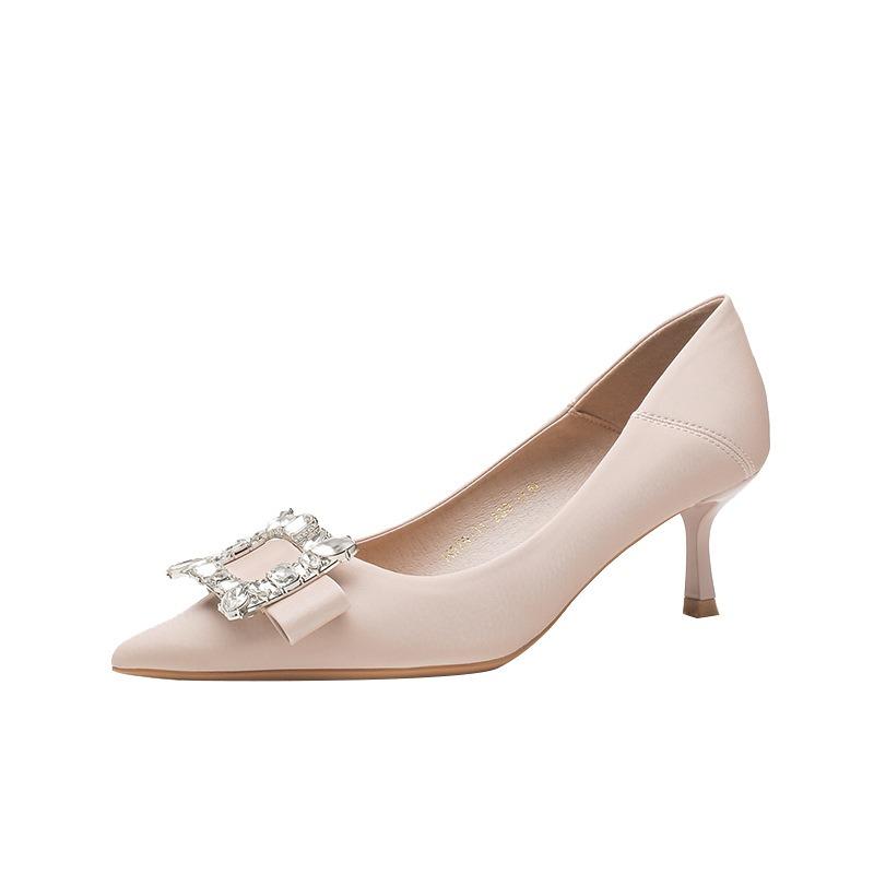 Весна и лето Новый стиль шпильки на высоком каблуке женские остроконечные стразы квадратная пряжка модные одинарные туфли