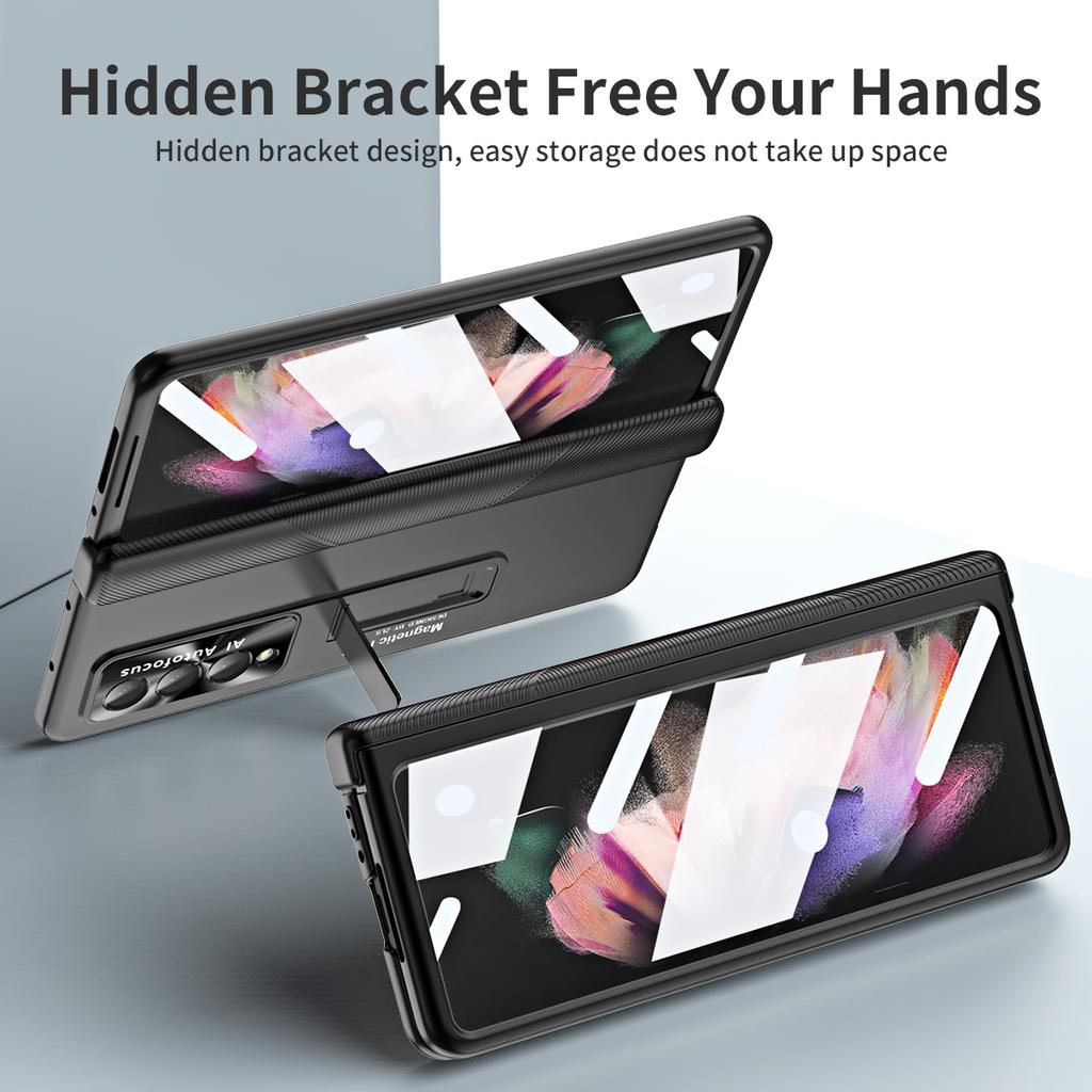 Luxury Portable Stand Full Body Case for Samsung Galaxy Z Fold4 Fold 3 Fold3 Fold 4 Zfold4 5G Screen Glass Protector Film Cases