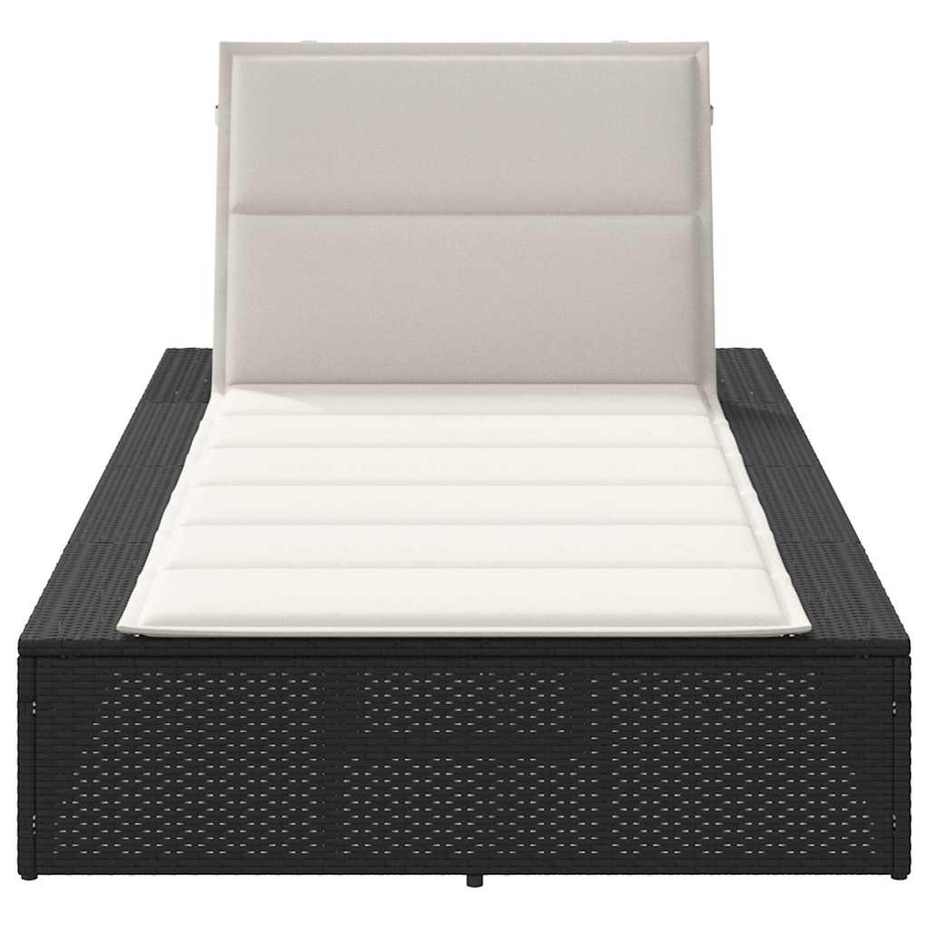 Sun Lounger with Floating Cushion Black Poly Rattan