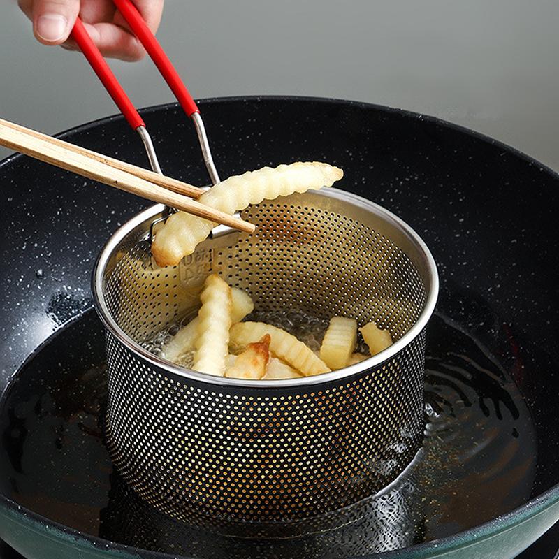 Сетка для жарки из нержавеющей стали Кухонная корзина для жарки Корзина для приготовления пищи Сковорода для жарки Масляный поддон Дуршлаг Ложка для лапши Дуршлаг Картофель фри