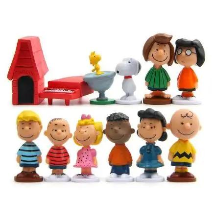 12 шт. Японский мультфильм Peanuts Снупи Чарли Салли Вудсток Мини-фигурка Модель Игрушки Миниатюрные Люди для Торта Коллекционные Реквизит