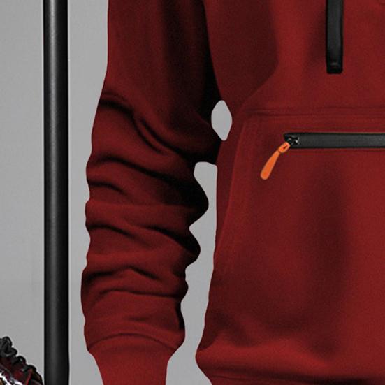 Осень-зима Мужская толстовка с капюшоном на молнии с декором, свободная эластичная манжета, шнурок, теплый пуловер