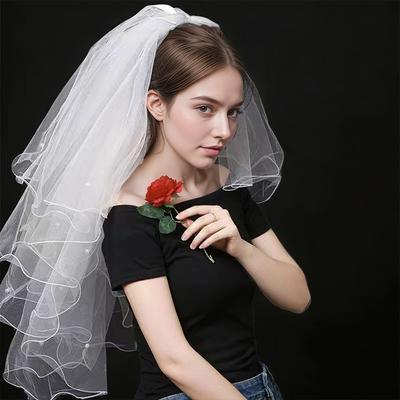 1 шт. бант на голову невесты из марли женская мода свадебная короткая фата тюль два слоя свадьба с гребнем для волос брак