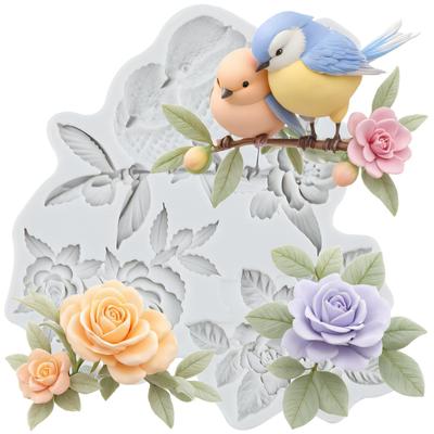 Форма из силикона Сорока Ветки с цветами Формы для мастики Инструменты для украшения торта Топпер для кекса Конфета Смола Глина для лепки Шоколад Паста для лепки